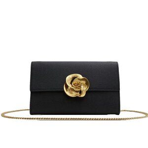 Ted Baker London Kira Rose Clutch Brushed Gold Black Leather Shoulder Handbag
